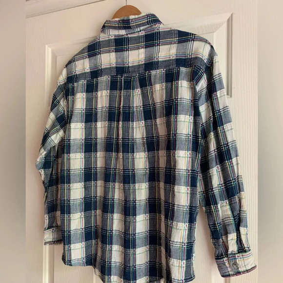 Lemon Grass Women's Textured Button Down Shirt Large Blue Pink Plaid Artsy - Picture 8 of 15